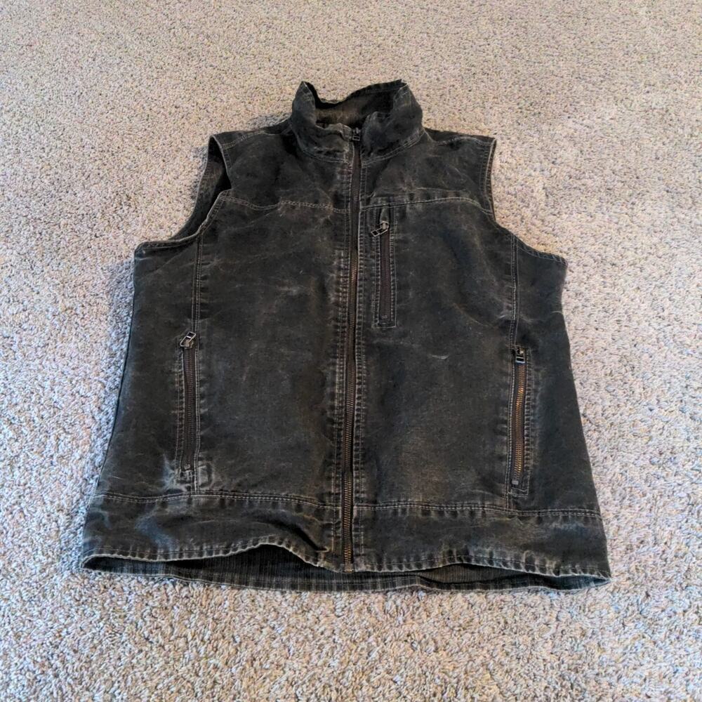 Kuhl Vest Mens Medium Brown Burr Fleece Lined Full Zip Canvas Vintage Patina Dye